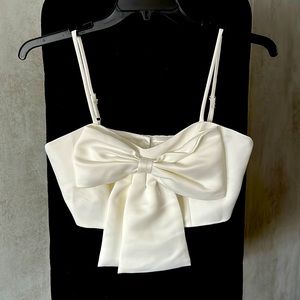 TWO TWIN STYLE White Satin BOW CROP TOP SIZE SMALL